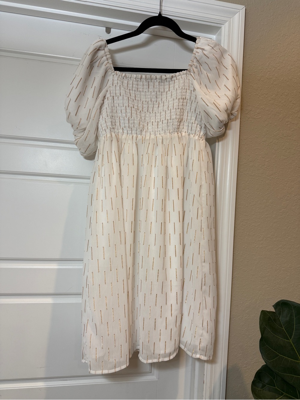 Janie and Jack Gold Metallic Clip Stripe Bubble Sleeve Holiday Dress Girls 18 - Picture 5 of 8